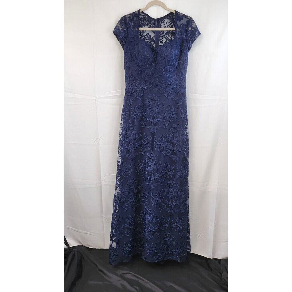 La Femme Navy Embellish Lace Gown Size 6